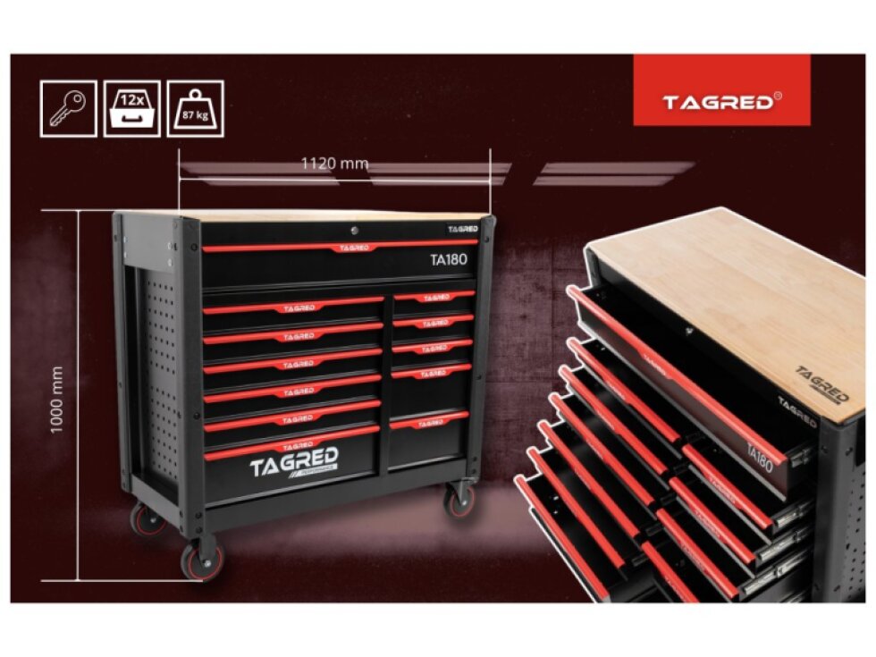 Dílenský vozík s 12 šuplíky XXL, TAGRED TA180
