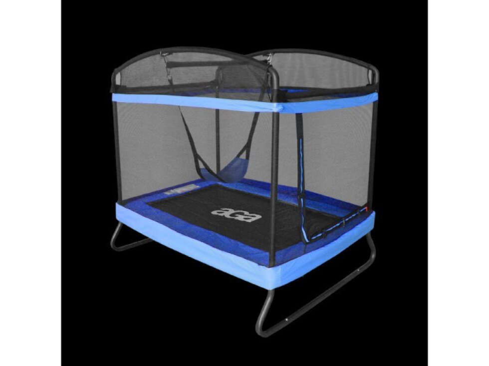 Aga Trampolína obdélníková ocelová bezpečná, 122x183 cm, vnitřní síť, nosnost 100 kg, 38 pružin, tmavě modrá, výška 155 cm