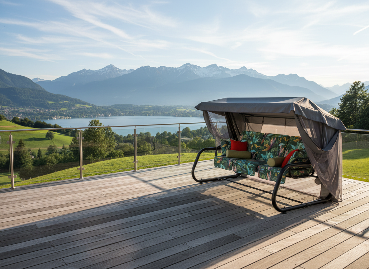 Zahradní houpačka Venezia Lux s moskytiérou, polštářky a bočními stolky G058-02PB PATIO