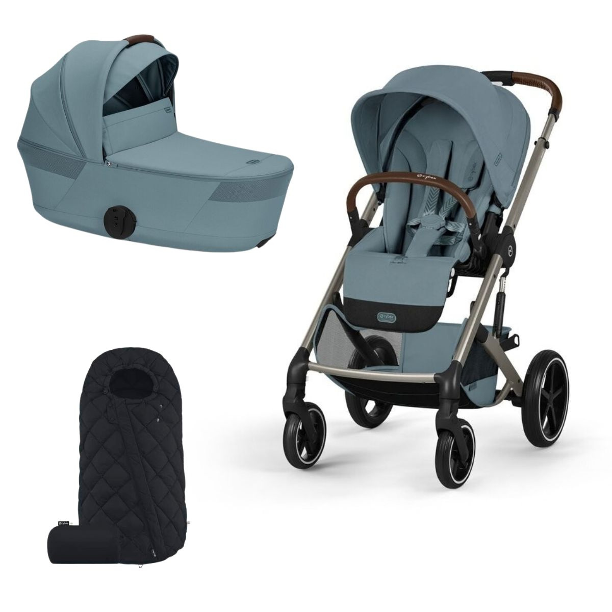 CYBEX Balios S Lux Kompletní kočárek se skládací korbičkou Taupe Stormy Blue a fusak Black