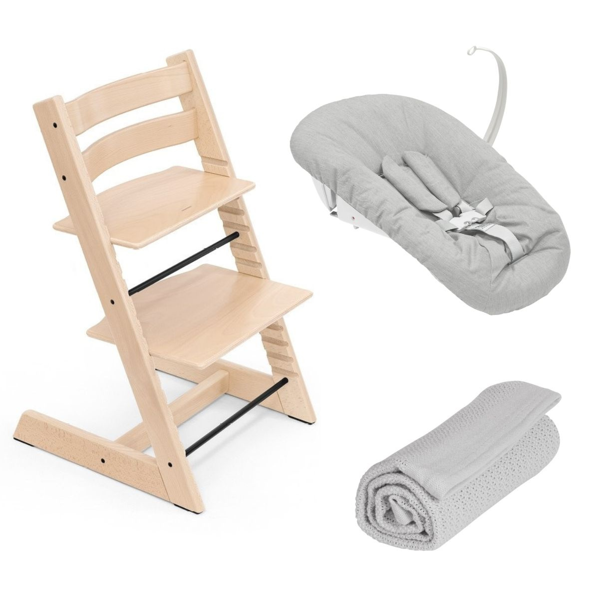 STOKKE Tripp Trapp Židlička s Newborn setem a dekou Natural/Grey/Grey