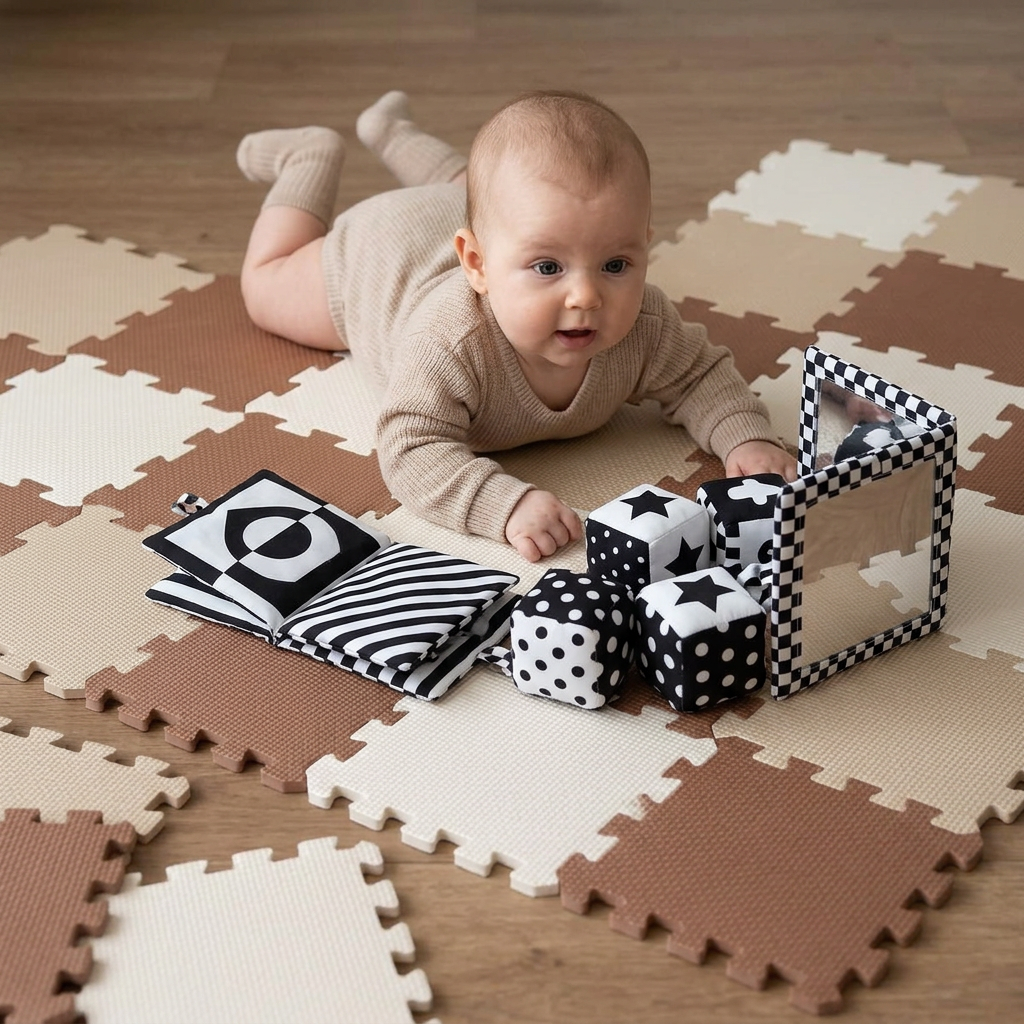 NIDO NIDO Pěnová hrací podložka Puzzle 27ks Caramel/Ivory White/Sandstone