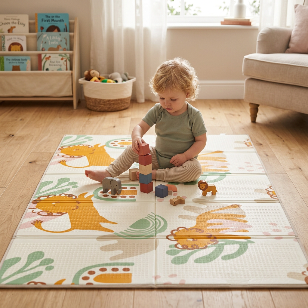 NANNA Skládací oboustranná podložka na hraní 200 × 150 cm Zvířátka