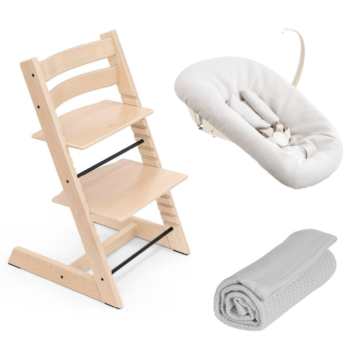 STOKKE Tripp Trapp Židlička s Newborn setem a dekou Natural/Vanilla/Grey
