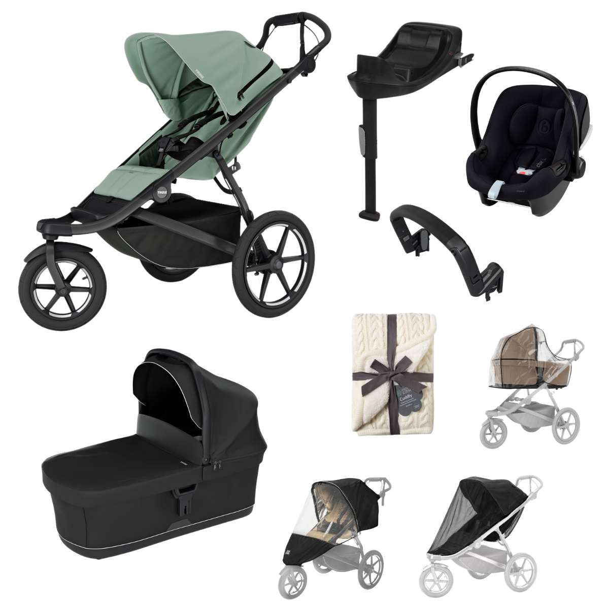 THULE Urban Glide 3 Kočárek trojkombinace Set B - Mist Green Black