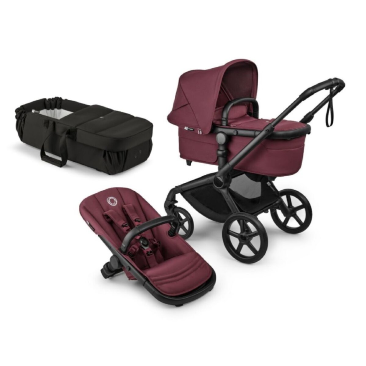 BUGABOO Fox5 Renew Kompletní kočárek + Novorozenecké lůžko Black/Dark Cherry