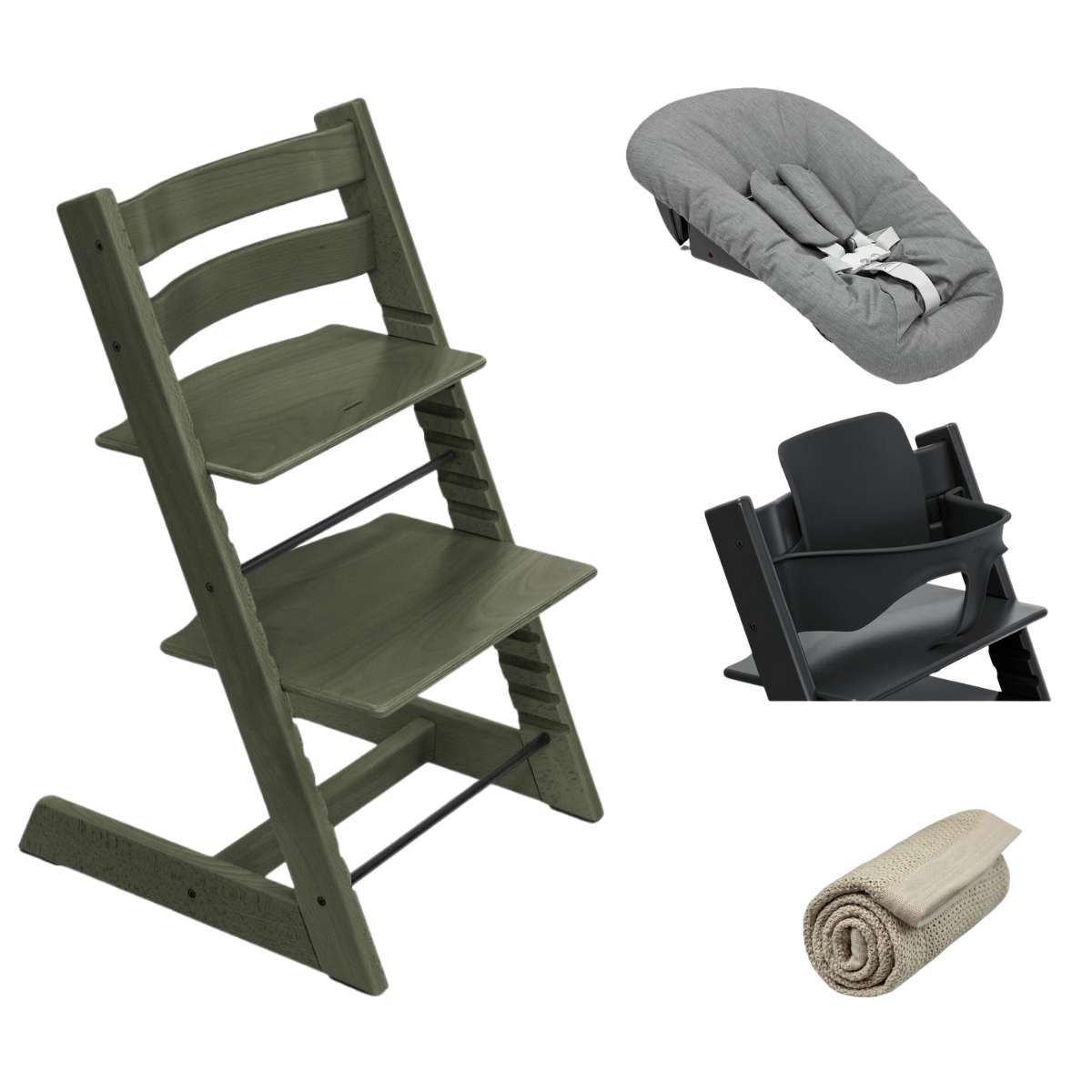 STOKKE Set Tripp Trapp Židlička + Baby set + Newborn set Marble/Black/Anthracite + deka Greige