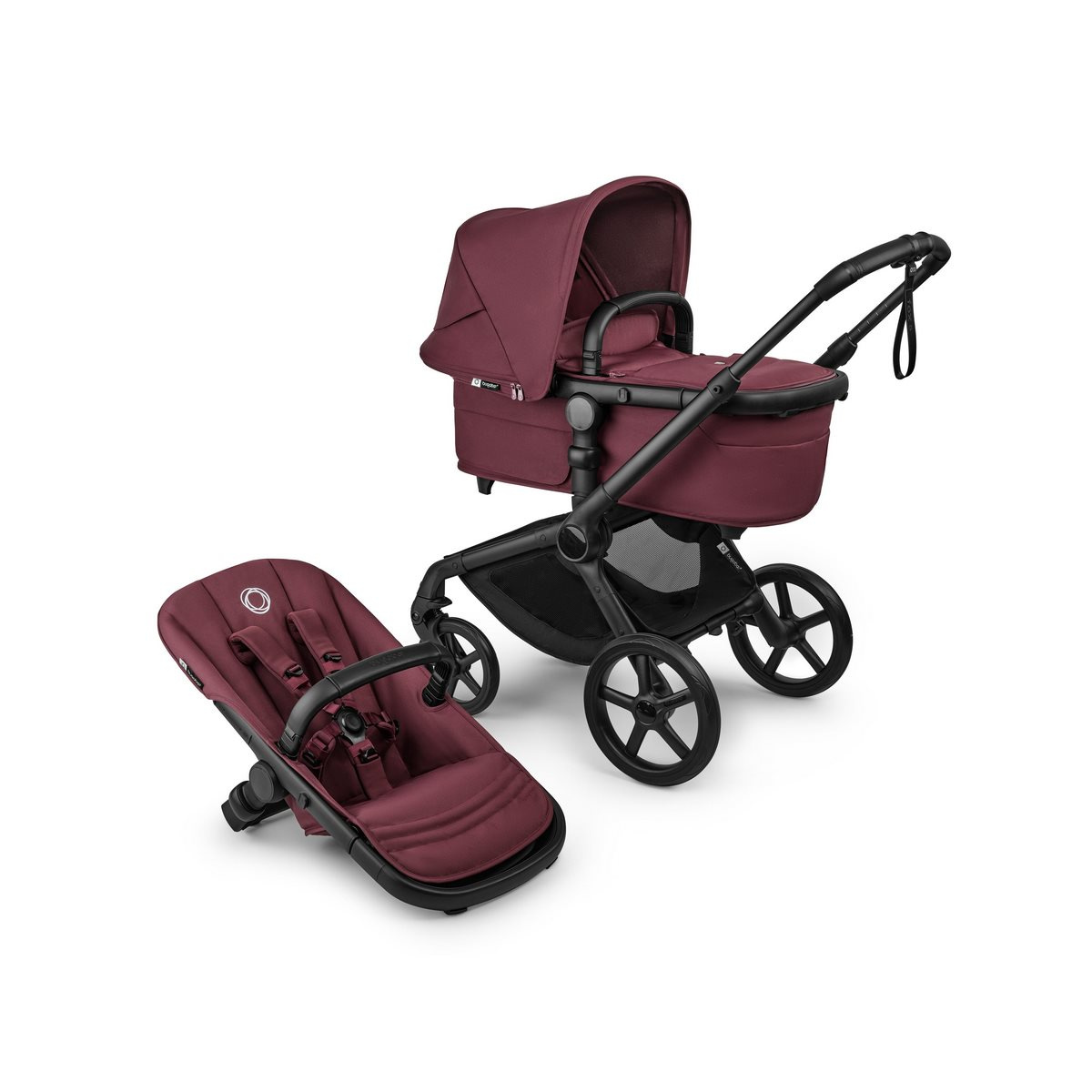 BUGABOO Fox5 Renew Kompletní kočárek + Novorozenecké lůžko Black/Dark Cherry