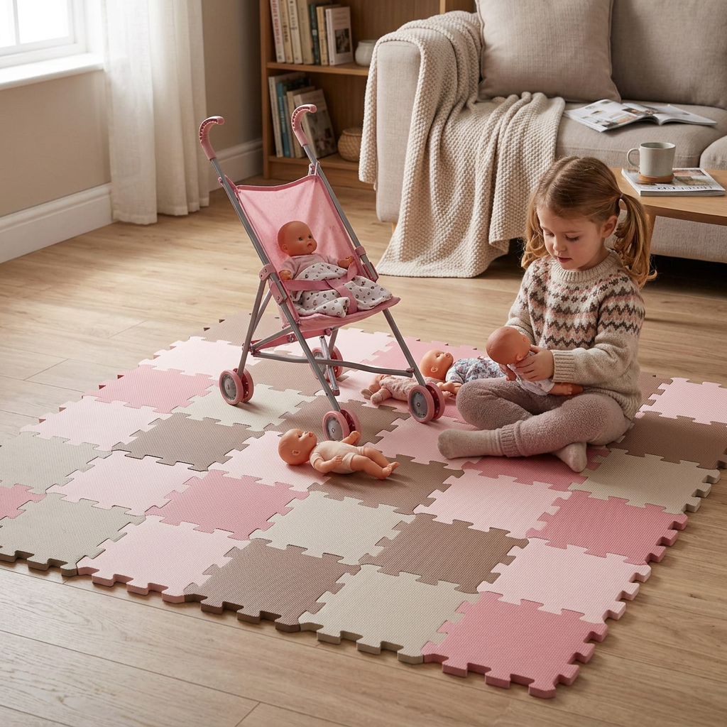 NIDO NIDO Pěnová hrací podložka Puzzle 36 ks 180 x 180 cm Vanilla/Taupe Pink/Caramel/Sandstone