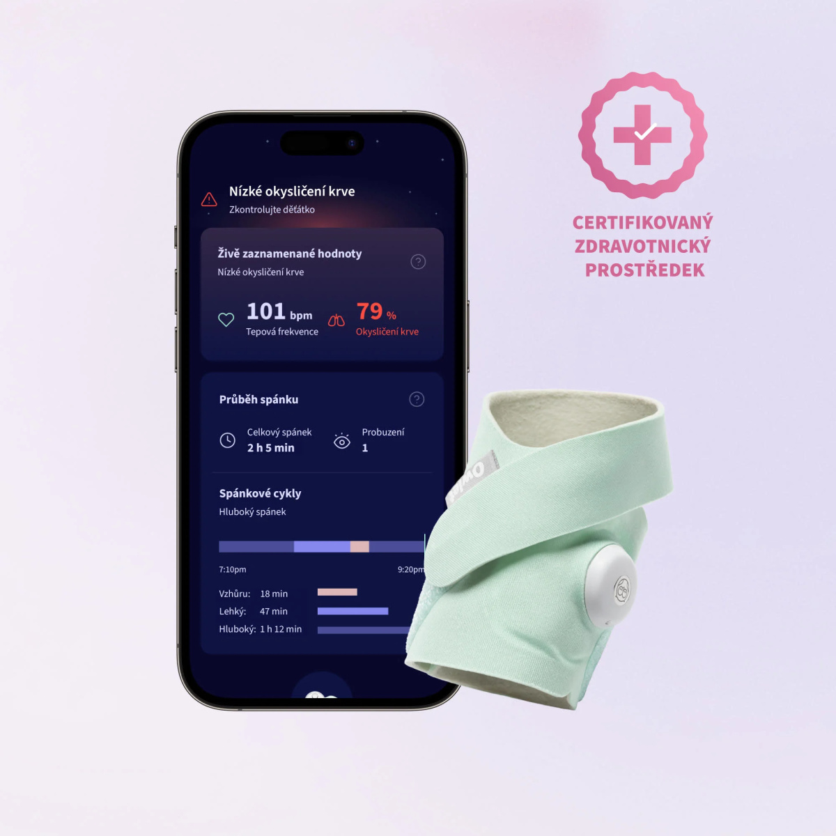 OWLET Dream Sock Chytrá ponožka s zdravotnickou certifikací 0-18 měsíců Světle zelená