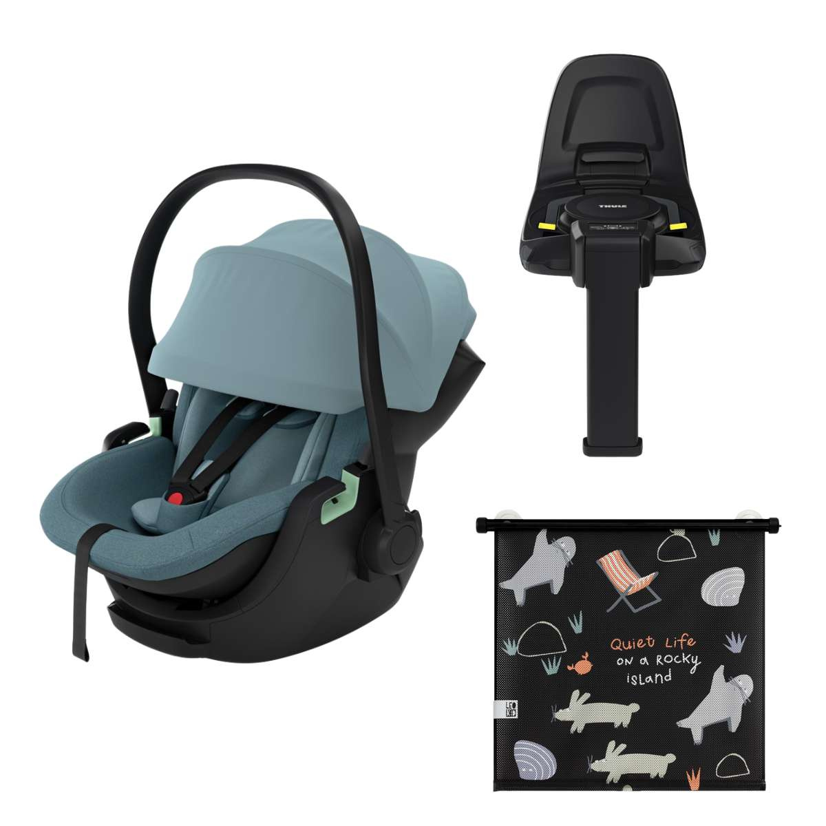 THULE Výhodný set Základna Alfi + Autosedačka Maple Mid Blue + Sluneční clona