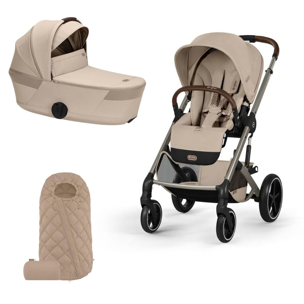 CYBEX Balios S Lux Kompletní kočárek se skládací korbičkou Taupe Almond Beige a fusak Beige