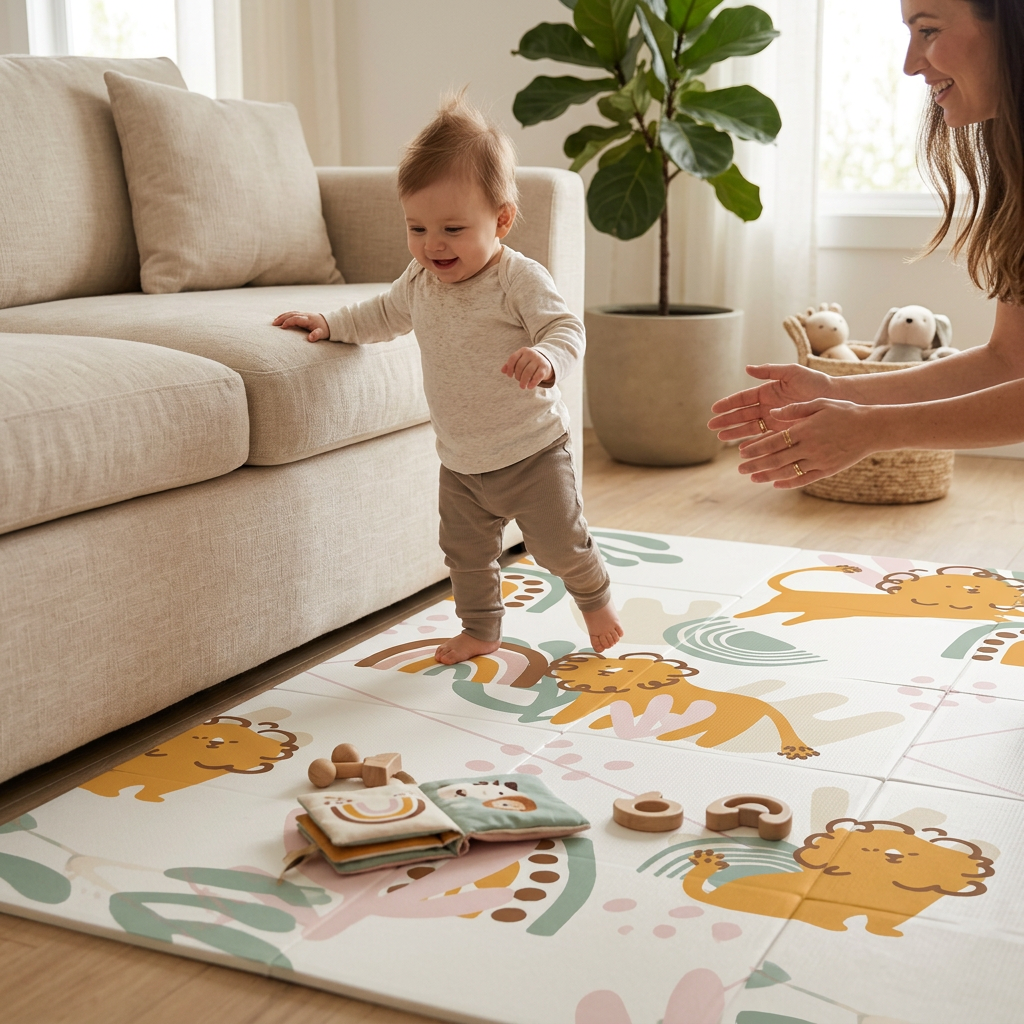 NANNA Skládací oboustranná podložka na hraní 200 × 150 cm Zvířátka