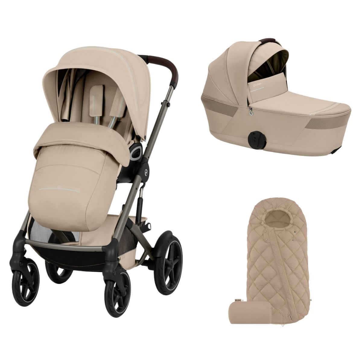 CYBEX Talos S Lux Kompletní kočárek se skládací korbičkou a fusakem Snogga 2 New Taupe/Almond Beige