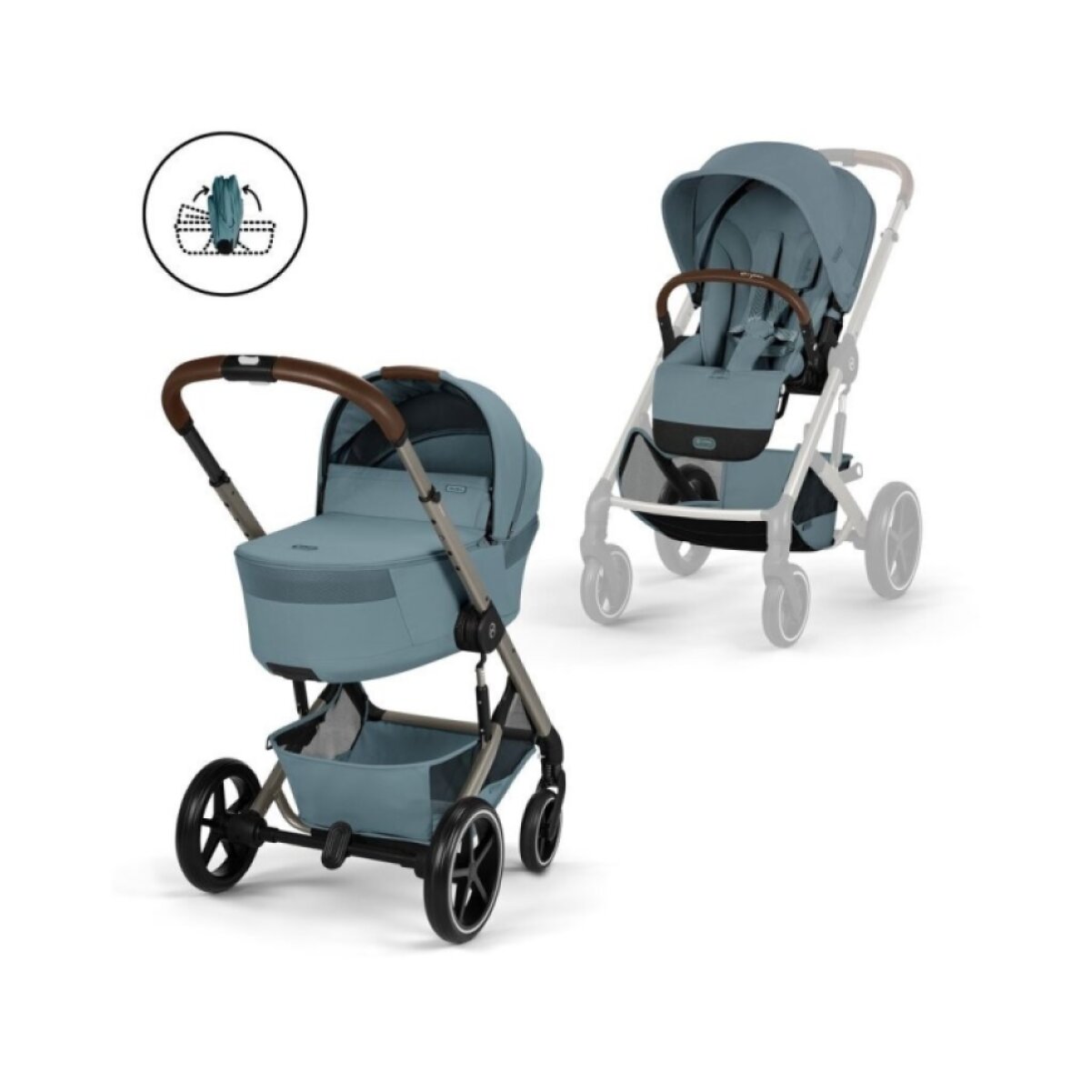 CYBEX Balios S Lux Kompletní kočárek se skládací korbičkou Taupe Stormy Blue