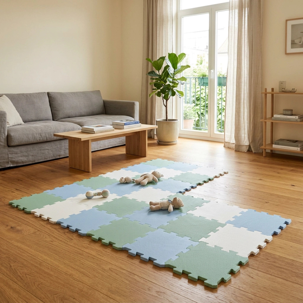 NIDO NIDO Pěnová hrací podložka Puzzle 27ks Sage Green/Ivory White/Dusty Blue