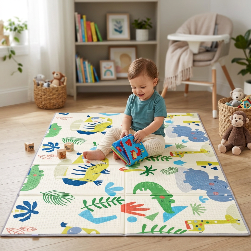 NANNA Skládací oboustranná podložka na hraní 200 × 150 cm Džungle