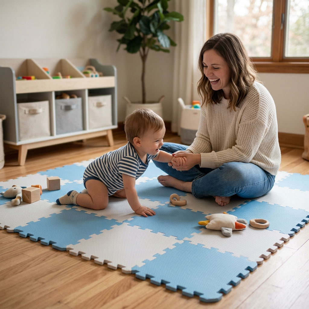 NIDO NIDO Pěnová hrací podložka Puzzle 18ks Dusty Blue/Sandstone