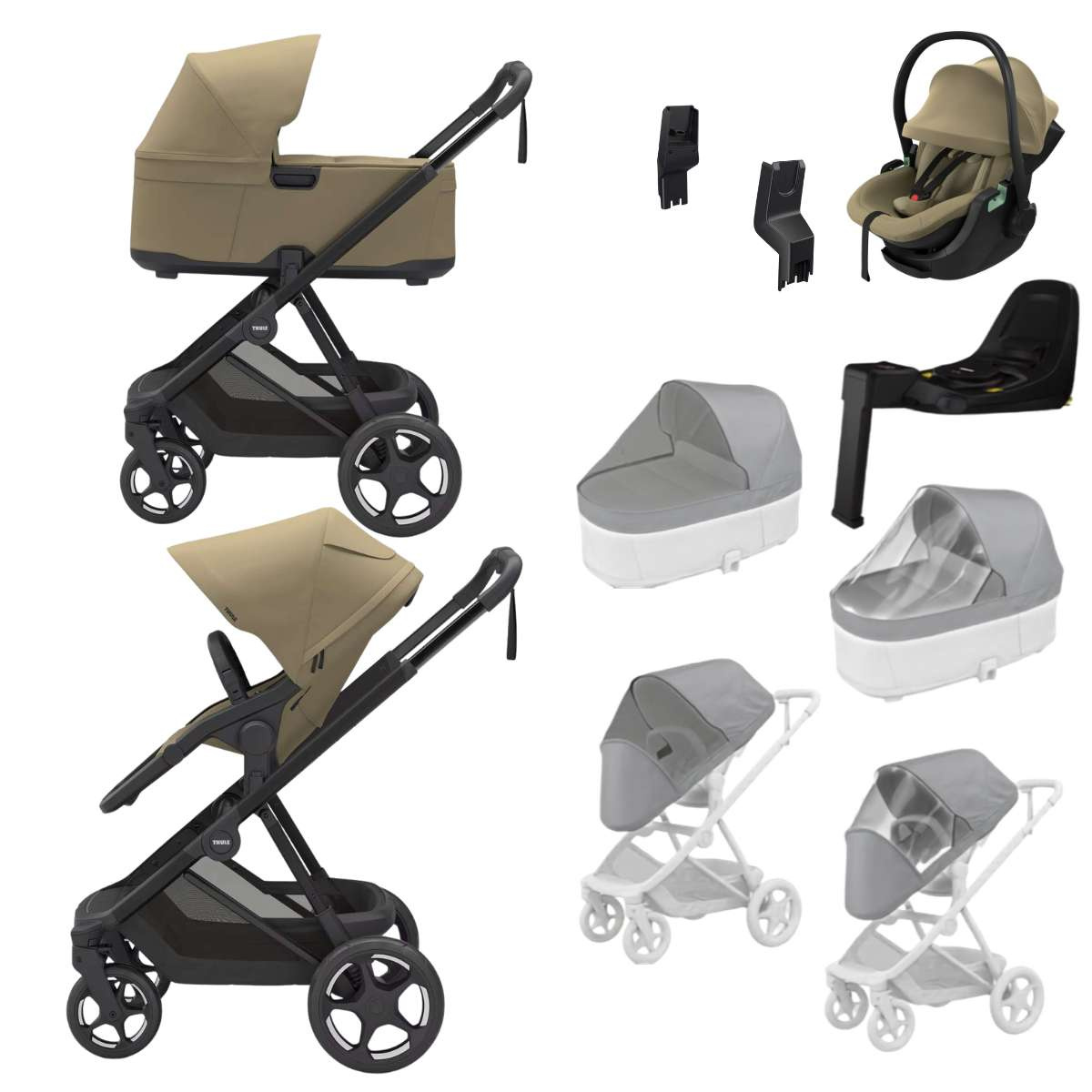 THULE Charm Kočárek trojkombinace set C Faded Khaki