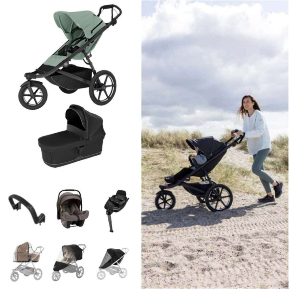 THULE Urban Glide 3 Kočárek trojkombinace Set D - Mist Green/Black
