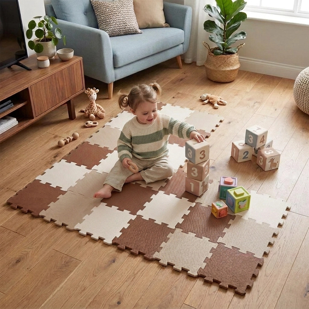 NIDO NIDO Pěnová hrací podložka Puzzle 27ks Caramel/Ivory White/Sandstone