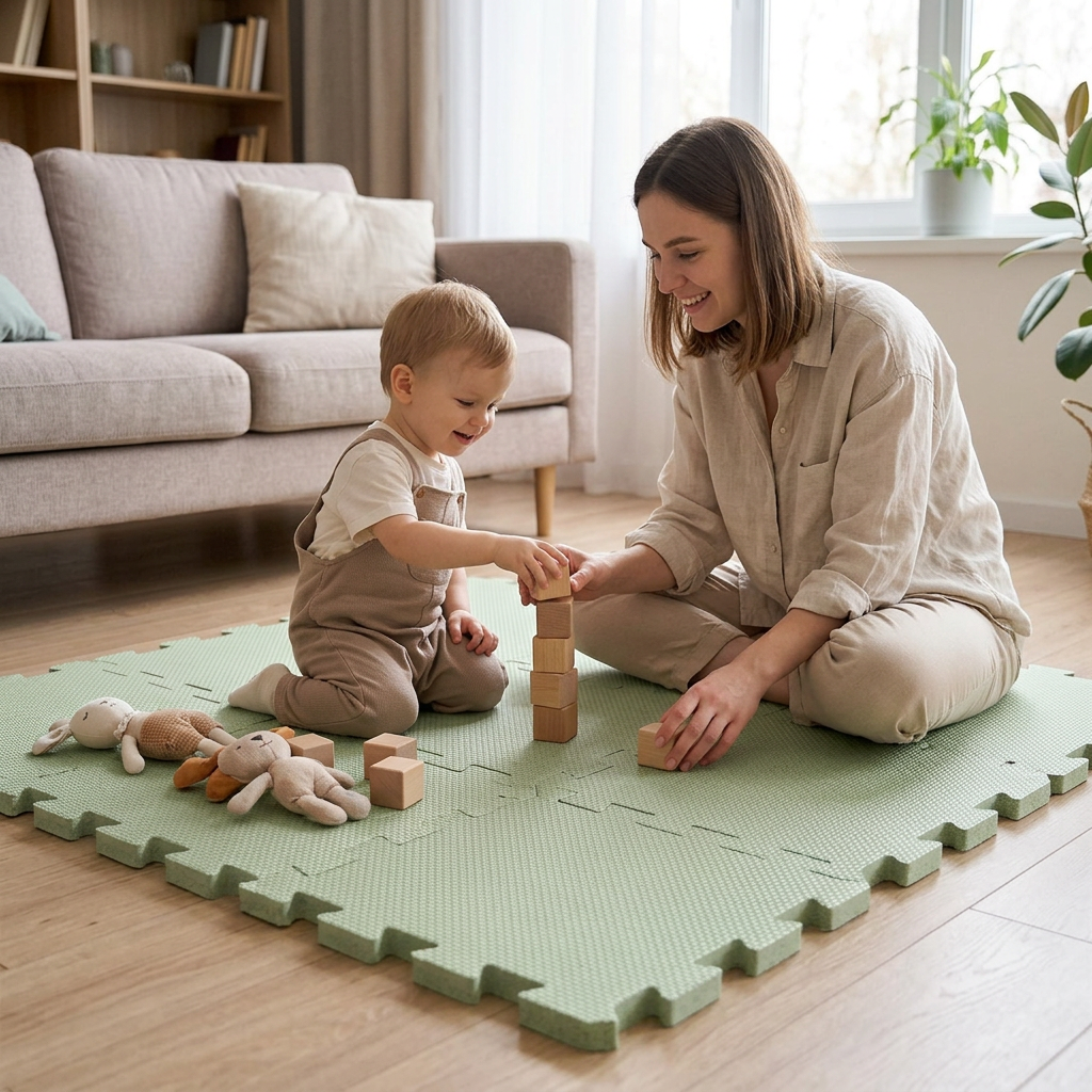 NIDO NIDO Pěnová hrací podložka Puzzle 9ks Sage Green