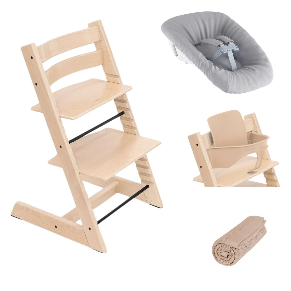 STOKKE Set Tripp Trapp Židlička + Baby set + Newborn set Natural + deka Golden Sand