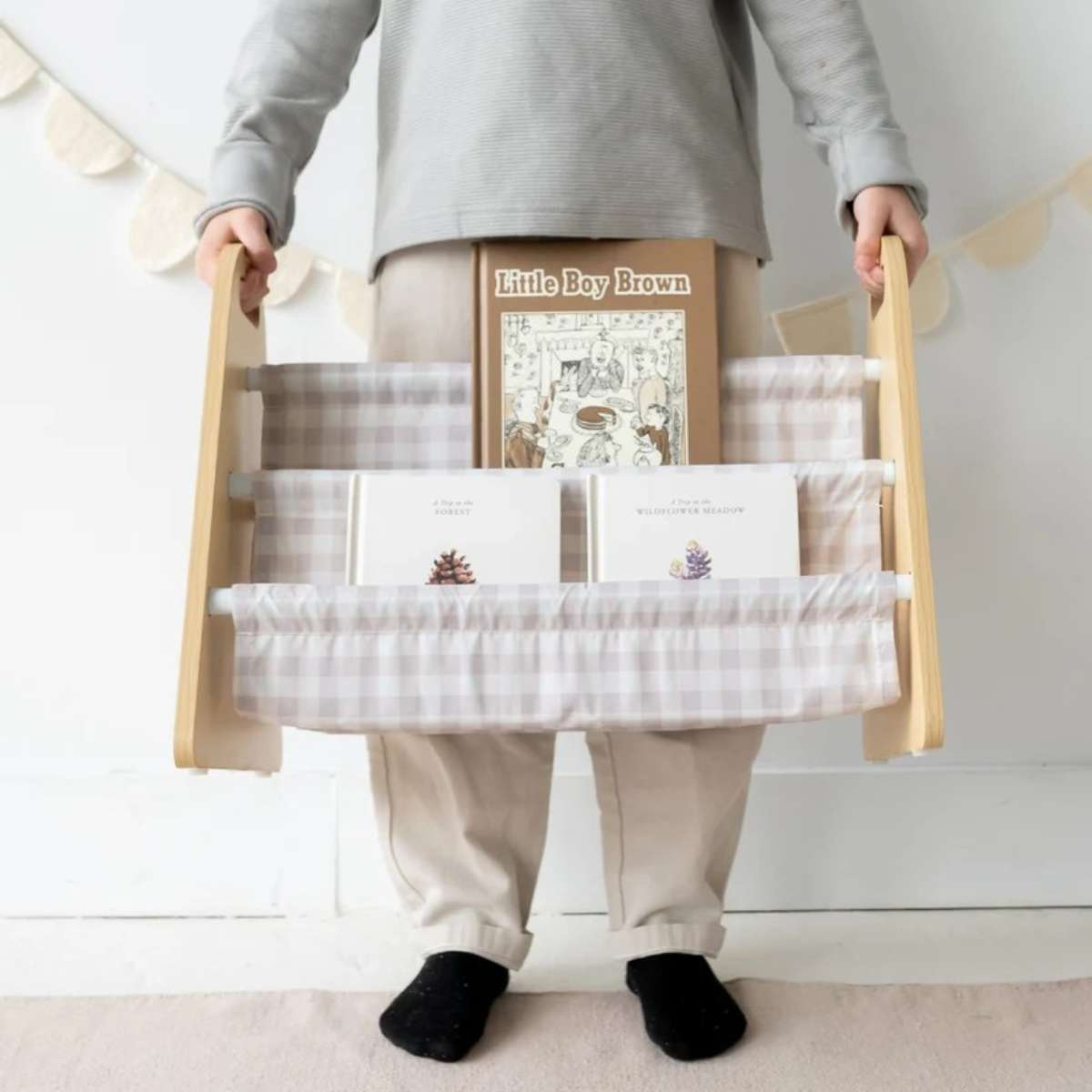 3 SPROUTS Oboustranný stojan na knížky Gingham Beige