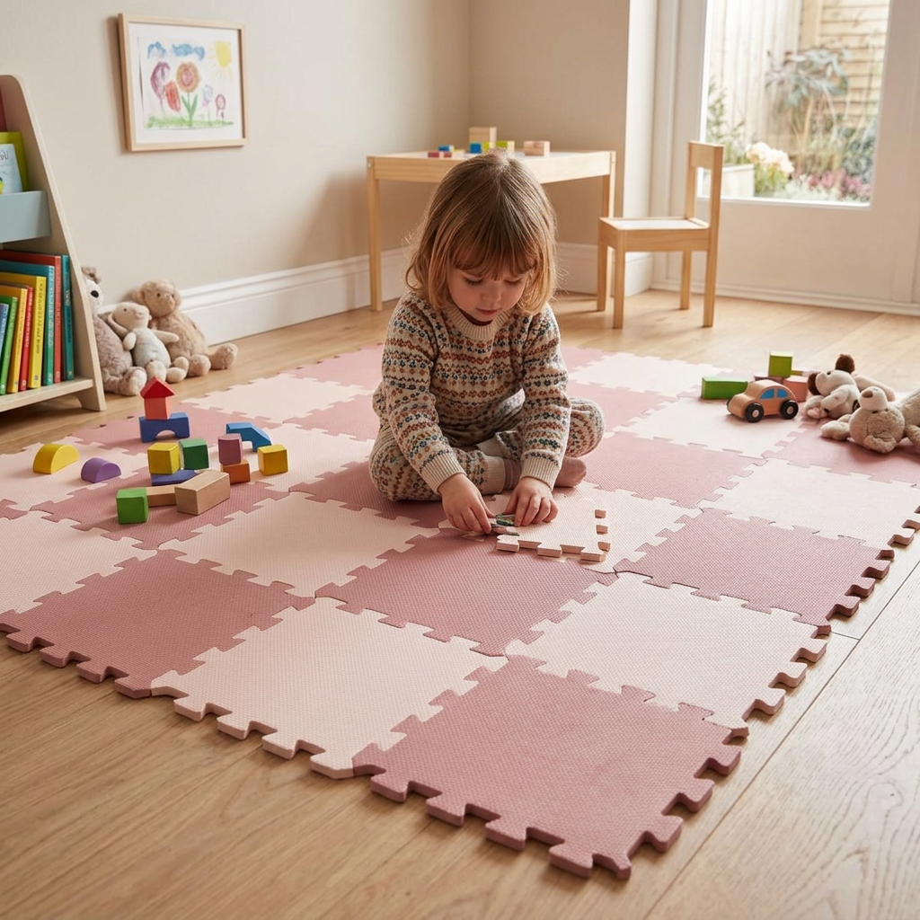 NIDO NIDO Pěnová hrací podložka Puzzle 18ks Vanilla/Taupe Pink
