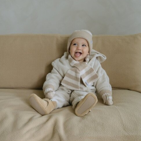 Lodger Rukavice Stripe Merino - Beige, vel. 0 - 12 měsíců