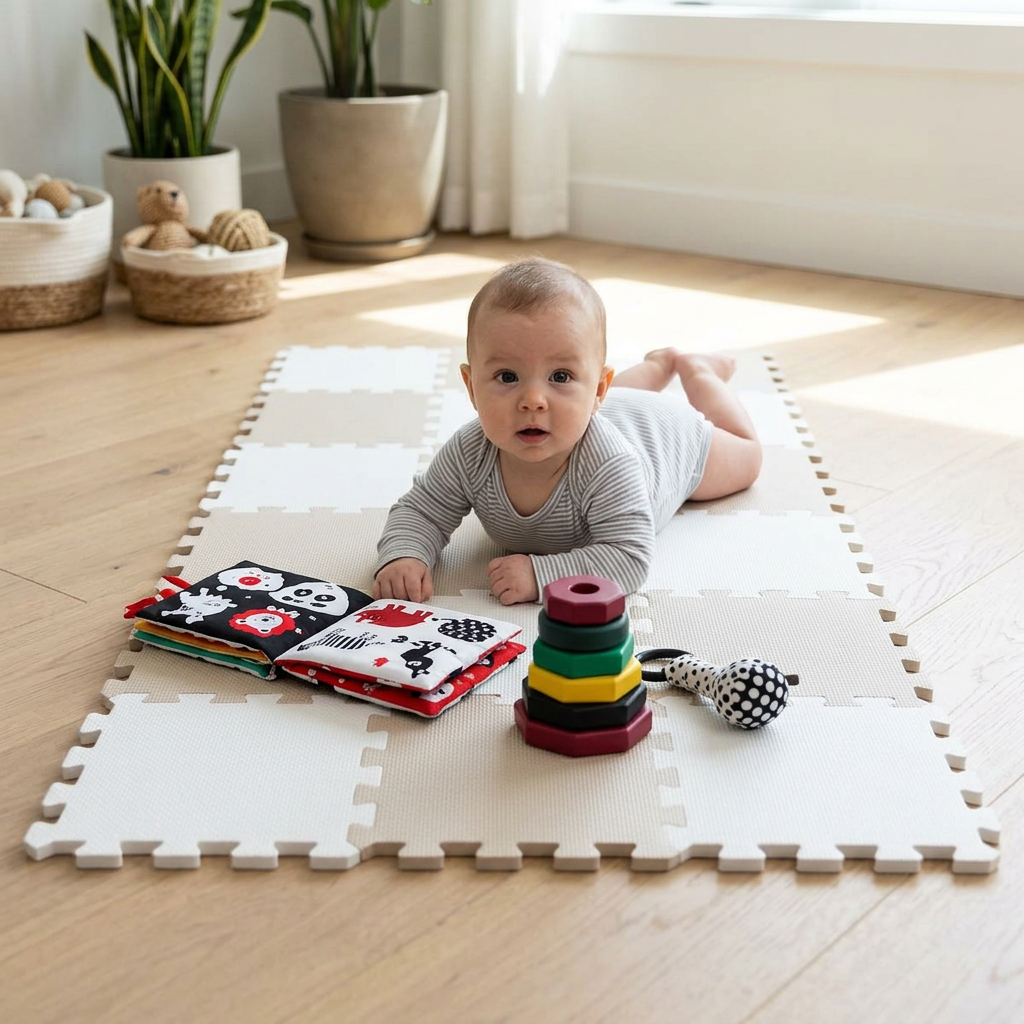 NIDO NIDO Pěnová hrací podložka Puzzle 18ks Ivory White/Sandstone