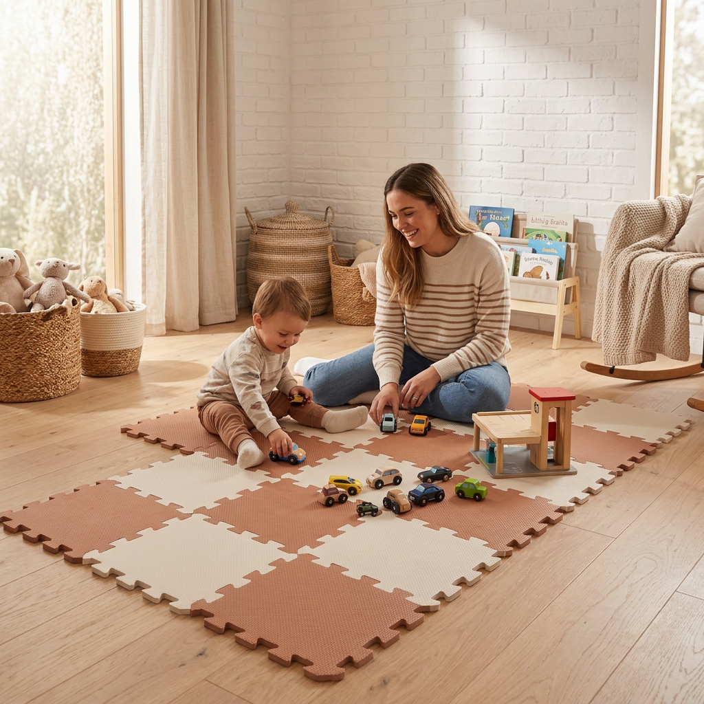 NIDO NIDO Pěnová hrací podložka Puzzle 18ks Caramel/Ivory White