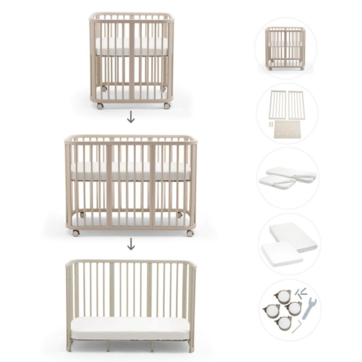 STOKKE Nighti™ Rostoucí postýlka 3v1 s příslušentvím Vanilla White