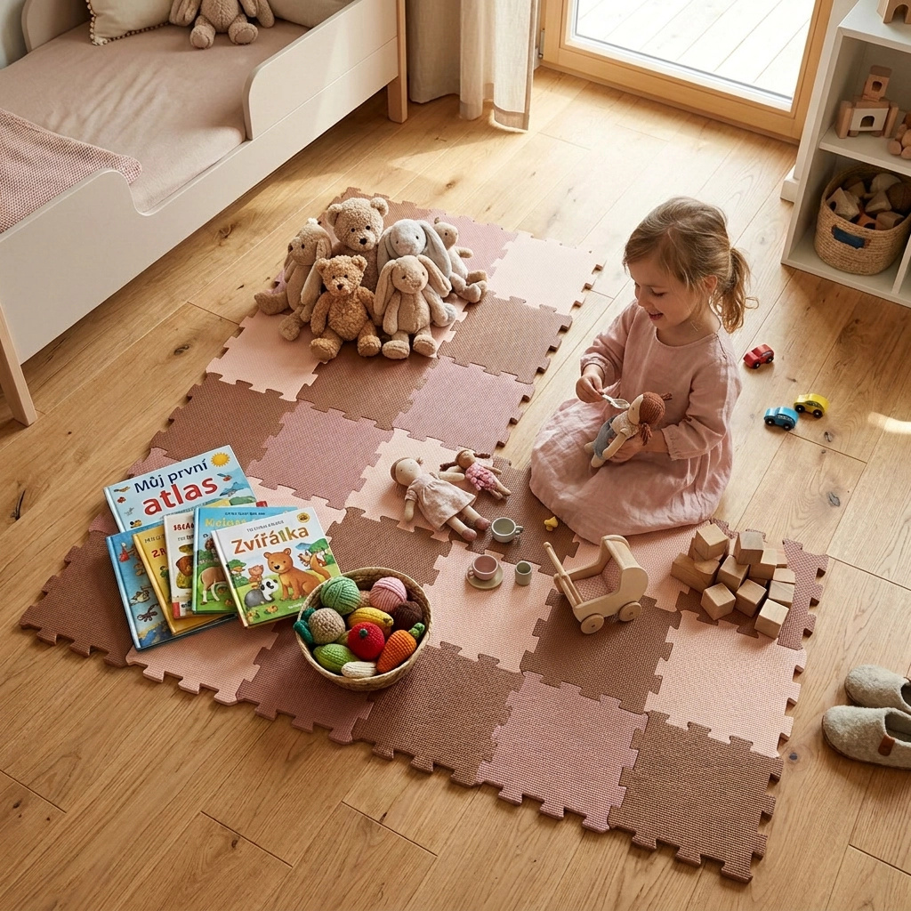 NIDO NIDO Pěnová hrací podložka Puzzle 27ks Vanilla/Taupe Pink/Caramel