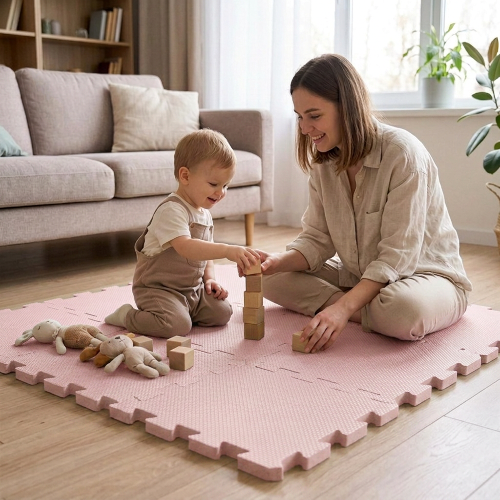 NIDO NIDO Pěnová hrací podložka Puzzle 9ks Taupe Pink