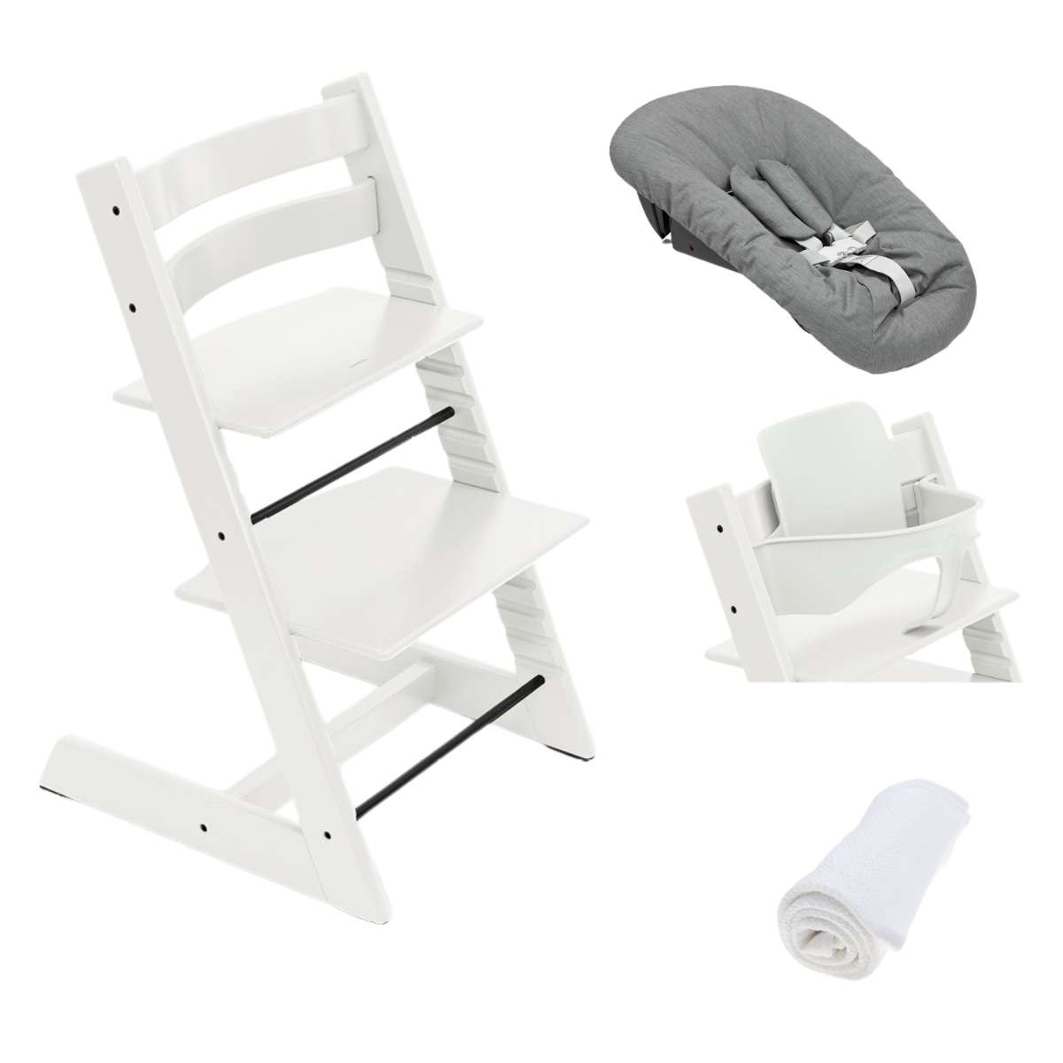 STOKKE Set Tripp Trapp Židlička + Baby set + Newborn set White/Anthracite + deka Bright White