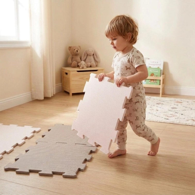 NIDO NIDO Pěnová hrací podložka Puzzle 27ks Vanilla/Taupe Pink/Caramel