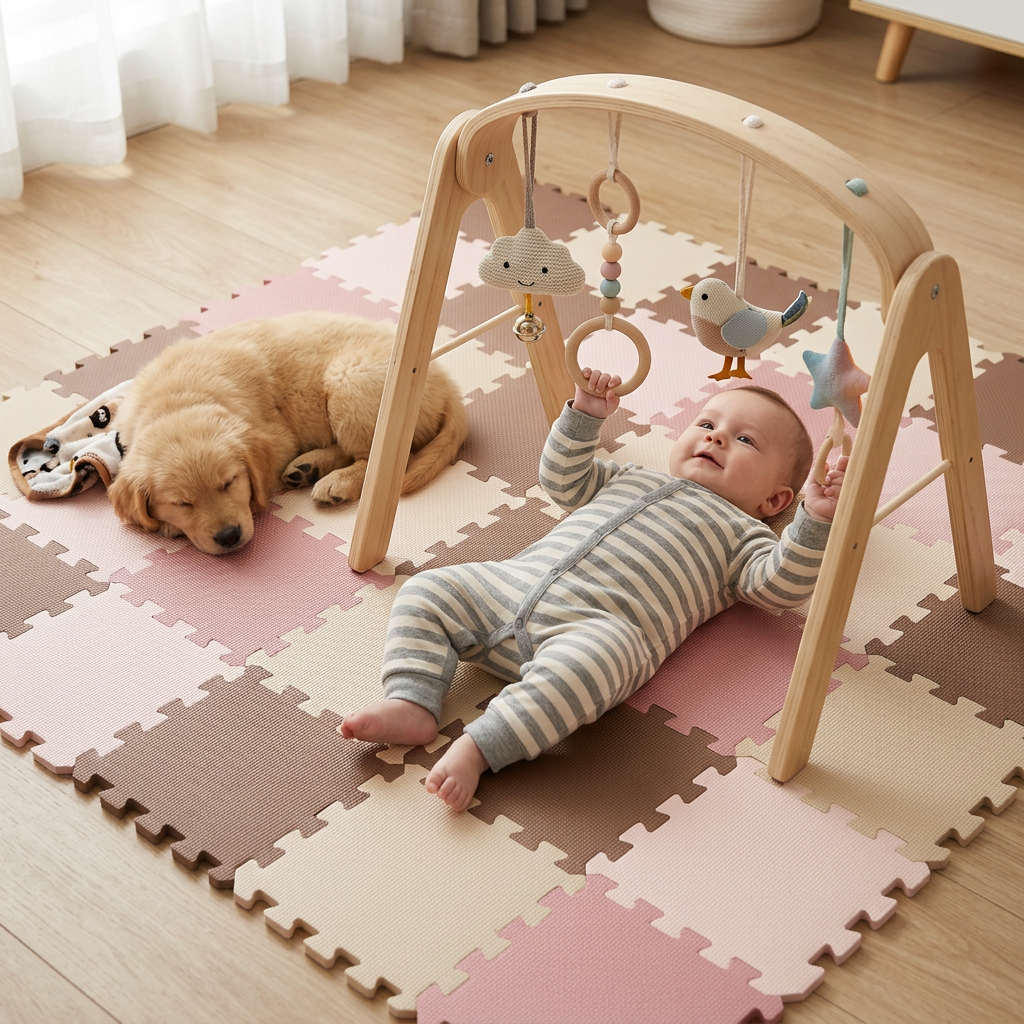 NIDO NIDO Pěnová hrací podložka Puzzle 36 ks 180 x 180 cm Vanilla/Taupe Pink/Caramel/Sandstone