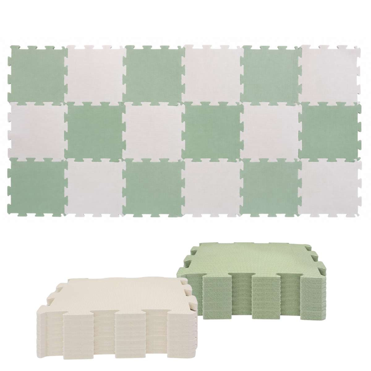 NIDO NIDO Pěnová hrací podložka Puzzle 18ks Sage Green/Ivory White