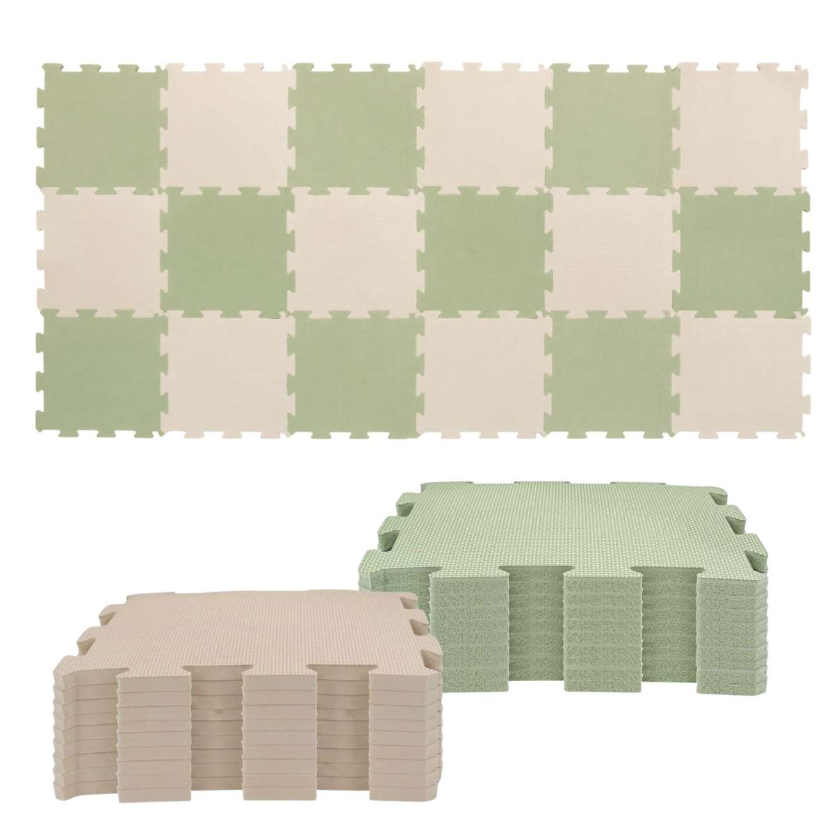NIDO NIDO Pěnová hrací podložka Puzzle 18ks Sage Green/Sandstone