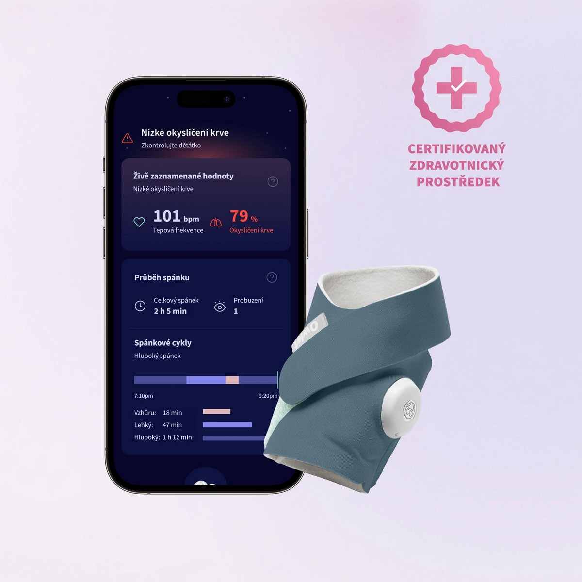 OWLET Dream Sock Chytrá ponožka s zdravotnickou certifikací 0-18 měsíců Modrá