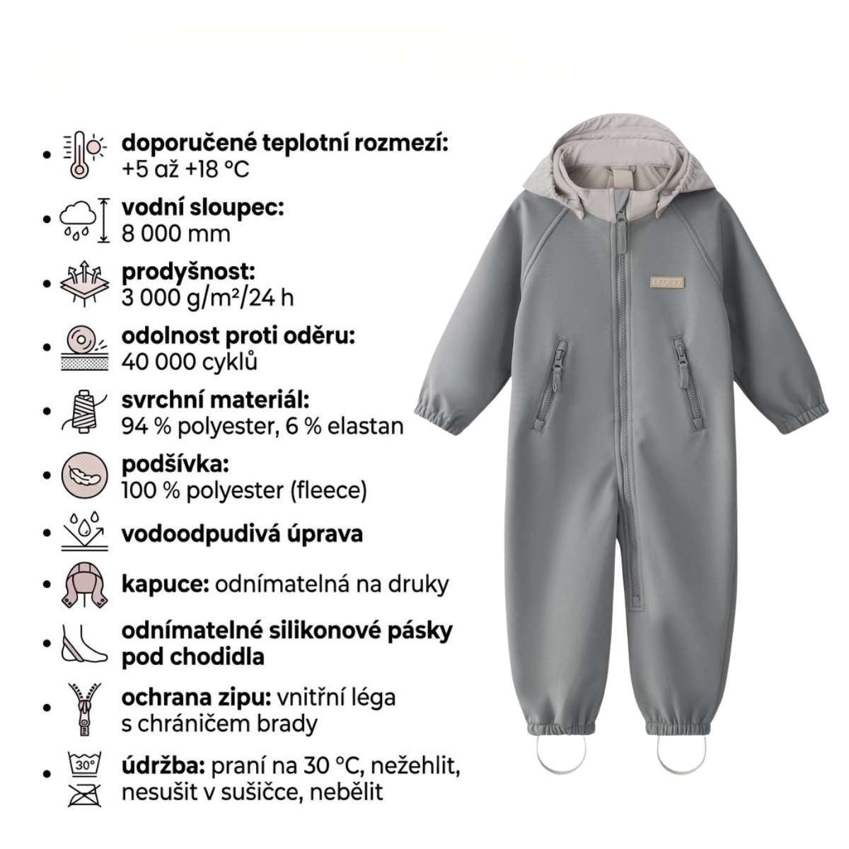 LEOKID Softshellová kombinéza Lilo Limestone