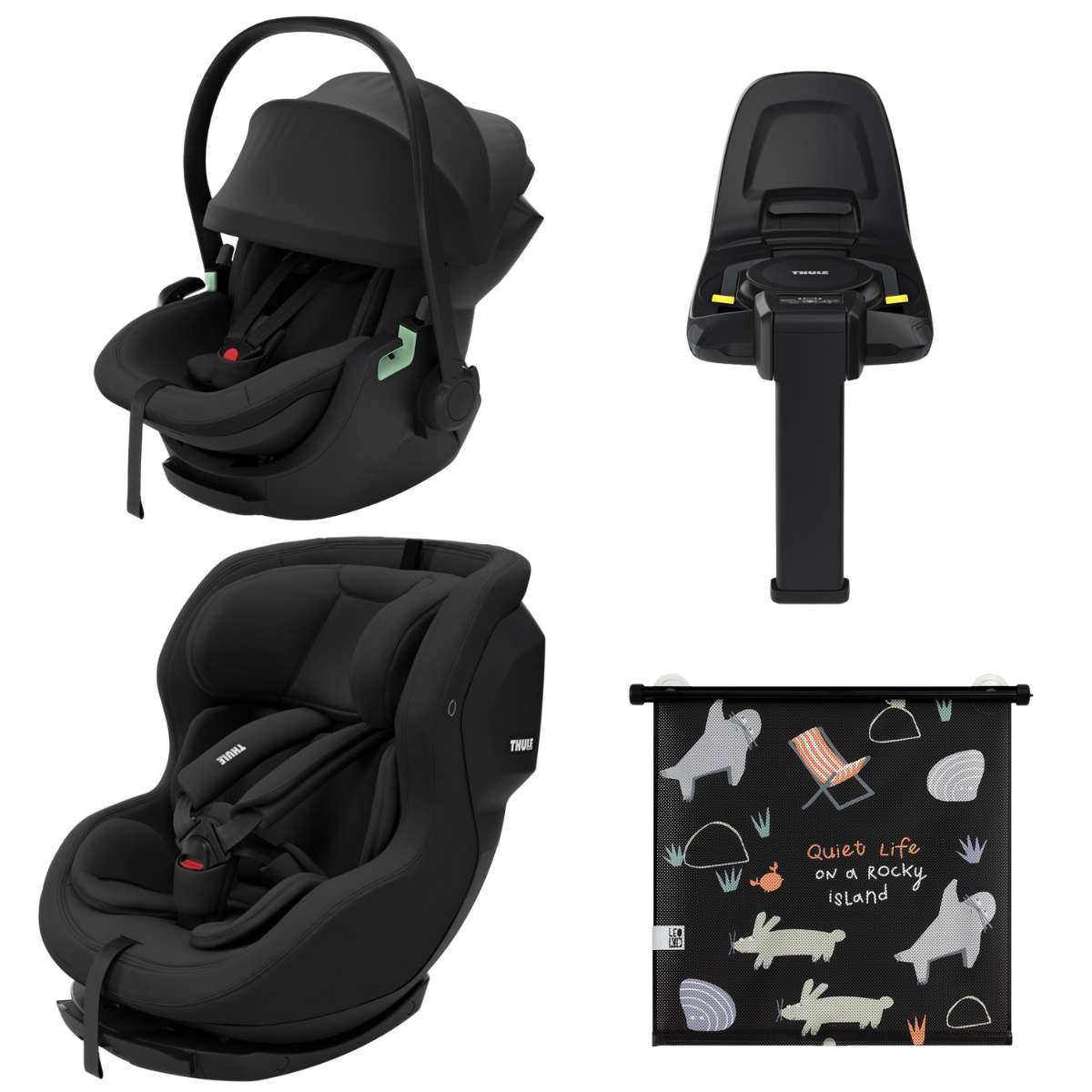 THULE Výhodný set Základna Alfi + Autosedačka Maple + Autosedačka Elm Black + Sluneční clona