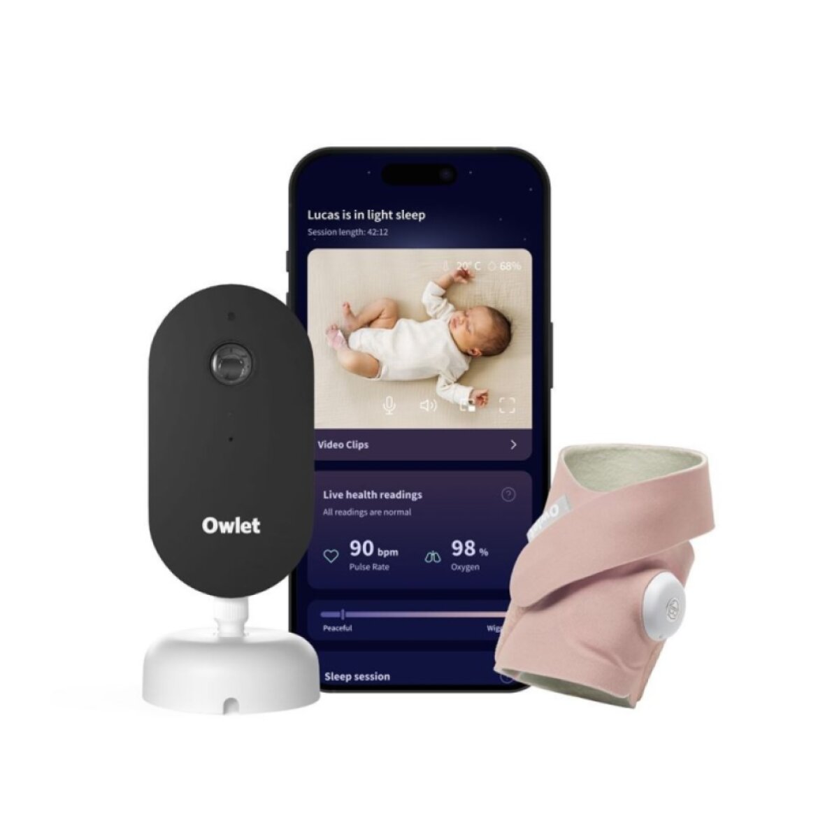 Owlet Dream Duo Chytrá ponožka + Kamera Cam 2 - Matně růžová