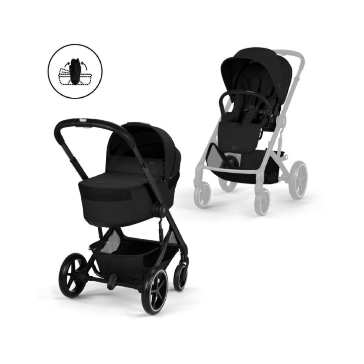 CYBEX Balios S Lux Kompletní kočárek se skládací korbičkou Black Moon Black