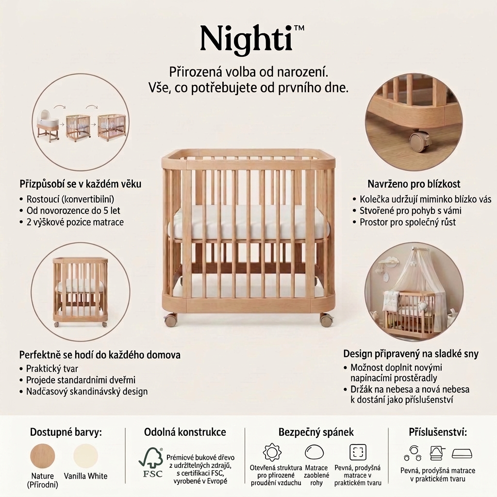 STOKKE Nighti™ Rostoucí postýlka 3v1 s příslušentvím Natural