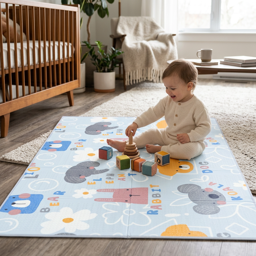 NANNA Skládací oboustranná podložka na hraní 200 × 150 cm Zvířátka