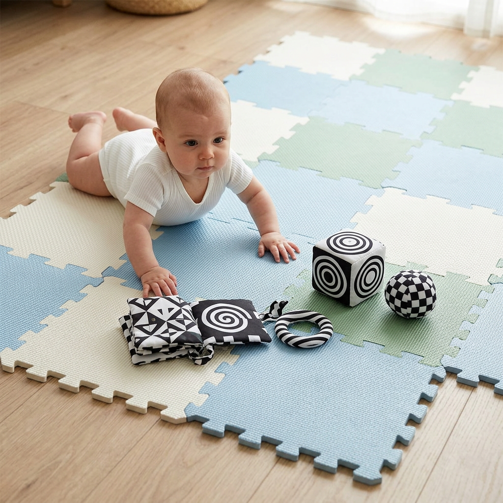 NIDO NIDO Pěnová hrací podložka Puzzle 27ks Sage Green/Ivory White/Dusty Blue