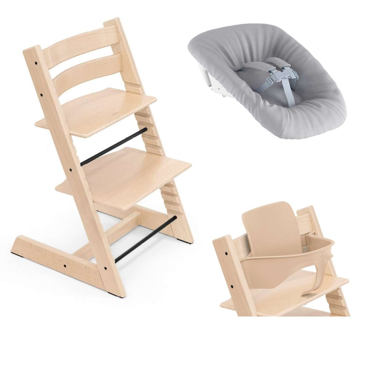 STOKKE Tripp Trapp Bundle Natural + Newborn set Grey