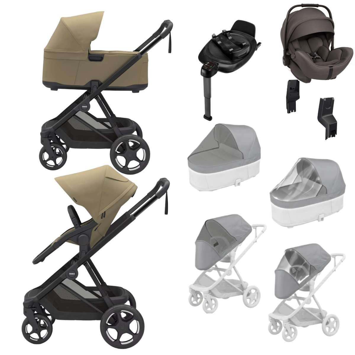 THULE Charm Kočárek trojkombinace set B Faded Khaki